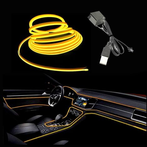 Bandeau lumineux LED EL jaune 10M USB flexible pour intérieur de voiture (1/5)