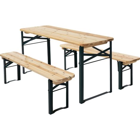 ML-Design Set da Picnic per Bambini 3 Pezzi Pieghevole Naturale/Verde Legno Massello e Metallo Set con Tavolo e 2 Panche per Esterno Arredo Giardino Tavolo da Festa per Bambini Gruppo Sedute da Picnic