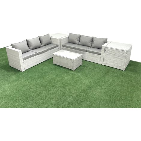 Fimous Garten Polyrattanmöbel Set 6-Sitzer Rattan Garten Sofa Set mit 2 Beistelltischen Hellgrau gemischt (1/4)