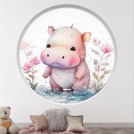 Stickers Trompe l'oeil Arche ronde Enfants - Hippopotame - Diamètre 30 cm (1/4)