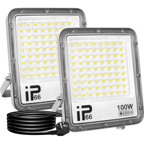 2Pcs Projecteur LED avec prise, 100W 10000LM Projecteur LED Extérieur, Spot LED Extérieur IP66 Etanche Eclairage de Sécurité pour Jardin Patio Garage Entrée Terrasse (1M Fil) (1/5)