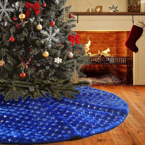 Tapis de Noël bleu en fausse fourrure avec croix argentée (1/5)