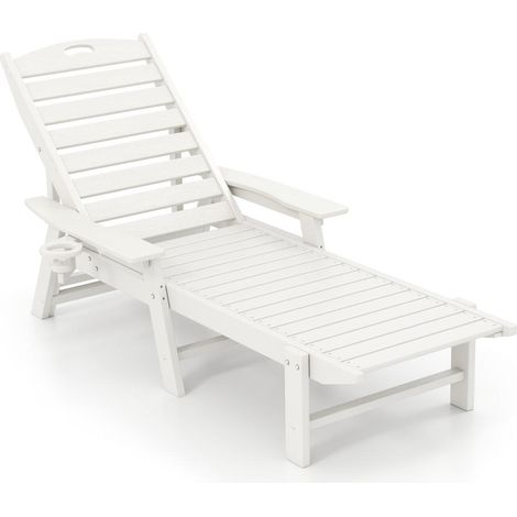 HDPE résistant aux intempéries : bain de soleil inclinable 4 positions avec porte-gobelet pour jardin terrasse piscine (1/5)