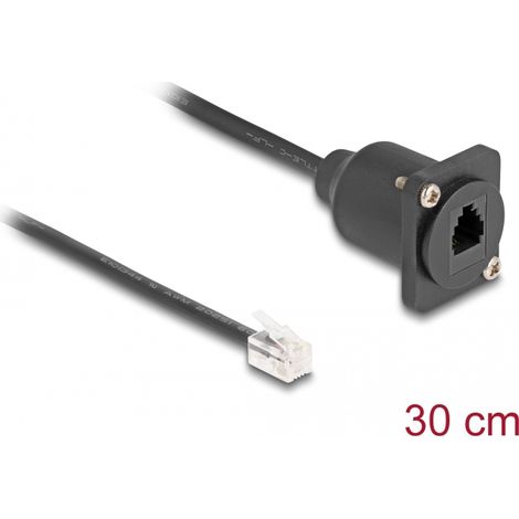Delock Cable RJ10 tipo-D macho a hembra negro 30 cm