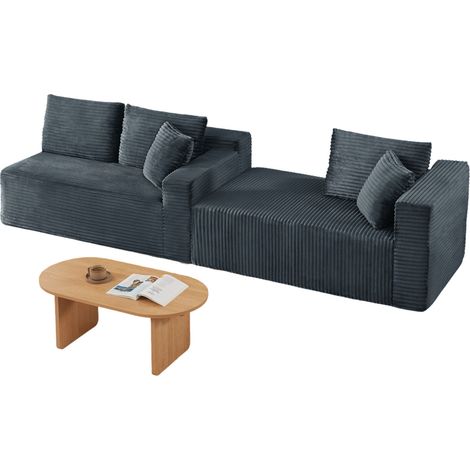ELVMI Sofá Modular Esquinero 2 Módulos con Espuma Viscoelástica y Cojines Desenfundables en Tejido Gris Oscuro 252.5 x 163 x 65 cm (1/5)