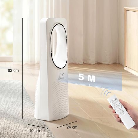 Ventilateur tour sans pales avec télécommande, oscillation à 45°, 3 vitesses, 3 modes, minuterie 15 h, blanc (1/5)