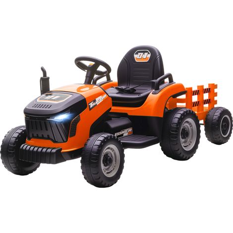Tracteur électrique pour enfants, tracteur à pédales avec télécommande, démarrage progressif, pour les enfants de 3 à 8 ans, orange