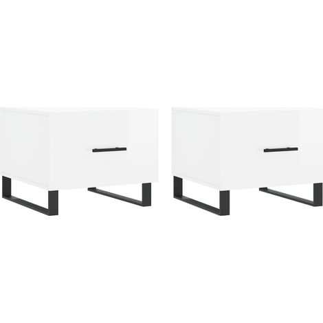 Set di 2 comodini con cassetto 50 x 50 x 40 cm in legno laccato bianco lucido e ferro DEC040328