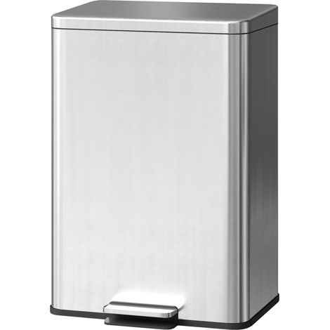 Poubelle cuisine 20L inox pédale fermeture douce, argenté (1/5)
