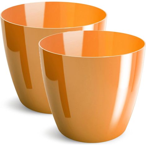 Pot de Fleurs Brillant, Pot de Plantes en Plastique, Pot décoratif pour Grandes et Petites Plantes, Lot de 2 Pots de Fleurs, Pots de Fleurs, Pots à Herbes, (Lot de 2) Orange, ø 9,5 cm (1/5)