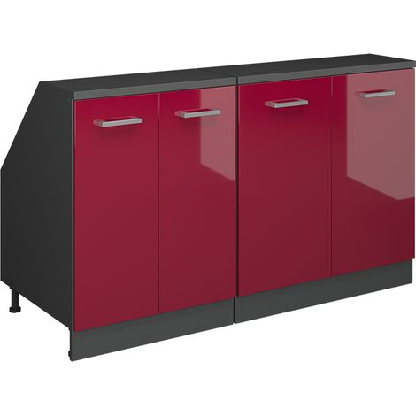 Meuble sous pente R-Line, Rouge brillant, 140cm Lot de 2 caissons 60 cm de profondeur, Vicco