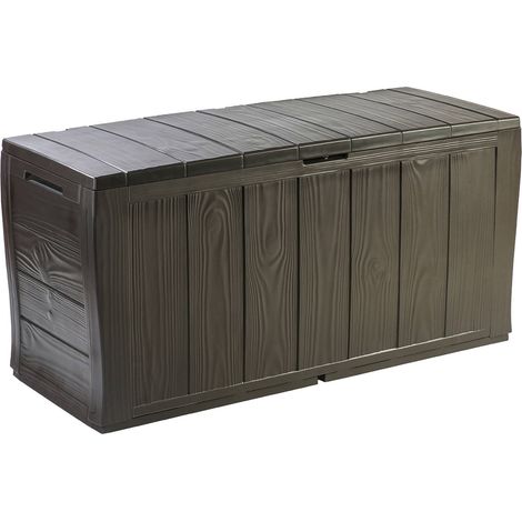 Dmora - Aufbewahrungstruhe für draußen Airdrie, Gartenbox, Outdoor-Truhe, Stauraumbank für außen, 117x45 h58 cm, Braun