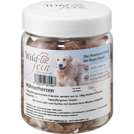 Wild & Fein Hühnerherzen - Snack für Hunde, gefriergetrocknet - 60g