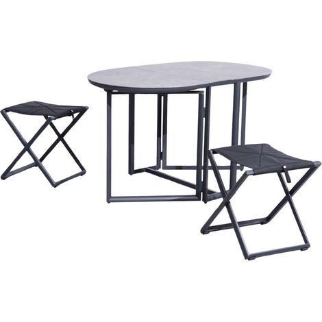 PROLOISIRS Set pliant - BALCON - Aluminium époxy graphite - Table SPC top et tabourets TPEP - (1 table + 2 tabourets) (1/4)