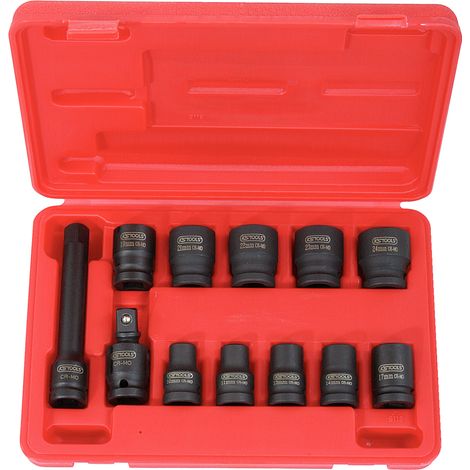 Kstools – Coffret de douilles à chocs 6 pans 1/2'' – 10 douilles 10-24 mm – 1 cardan et rallonge – Acier chrome-molybdène ultra résistant