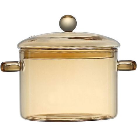 Marmite en verre ambré multifonction 1,5 L, avec couvercle et double poignée, plaque et gaz (1/5)