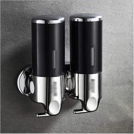 [JAMAIS UTILISÉ] 500ML x 2 Distributeur de Savon Mural, Distributeur de Savon à Mains à Double Tête Distributeur Liquide Gel Douche Shampoo pour Cuisine Salle de Bains Hotel (Noir) (1/5)