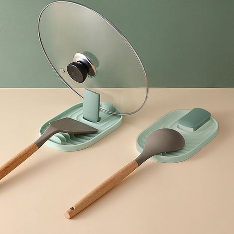 Soporte para cucharas de cocina (2 piezas), soporte para tapas, soporte para utensilios de cocina, soporte para cucharones, soporte para cucharas de cocina (verde) (1/5)