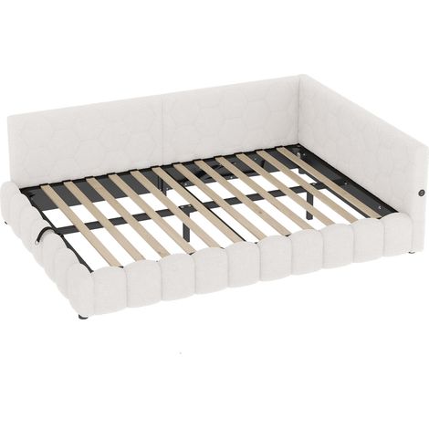 Lit de jour 140200cm, canapé-lit, lit avec sommier à lattes (sans matelas), bande lumineuse LED, mécanisme de levage hydraulique, port USB, Type-C, matériau confortable en tissu non tissé imitation, b