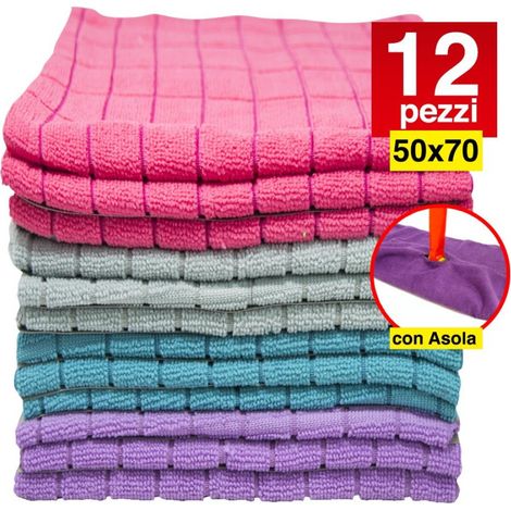 Trade Shop - 12 MIKROFASERTÜCHER 50 X 70 CM MEHRZWECK-BODENREINIGUNGSTUCH MIT SCHLAUFE - (1/5)