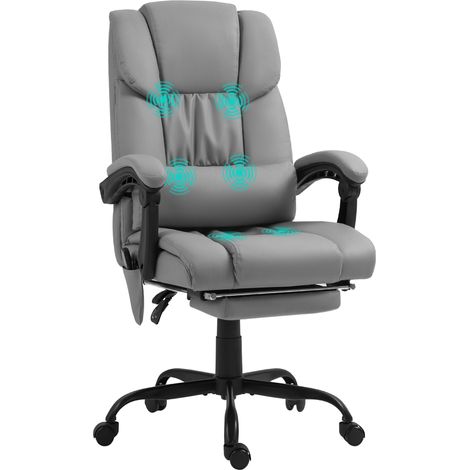 Chaise de bureau, massage à 6 points, repose-pieds inclinable en hauteur haute et télécommande grise (1/5)