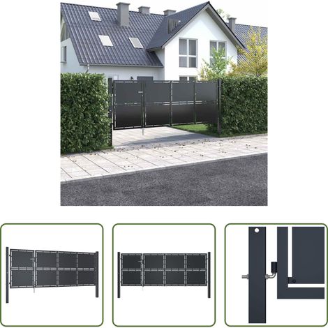 Porte de jardin -  Portail de jardin en acier 350 x 125 cm anthracite (1/5)