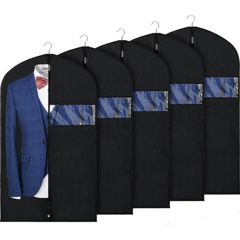 Lot de 5 sacs de costume de 100 cm pour homme, sacs de rangement pour placard avec fenêtre transparente pour homme, costumes, manteaux, noir (1/5)