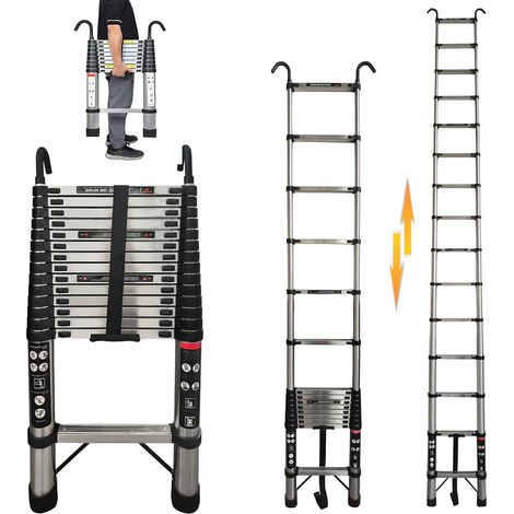 Échelle télescopique pliante de 5 m avec crochet amovible, multifonction, antidérapante, extensible, capacité de charge de 150 kg, pour le jardin et l'intérieur (1/5)