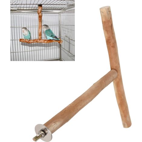 Perchoir en bois naturel en forme de T pour oiseaux et perroquets (1/4)