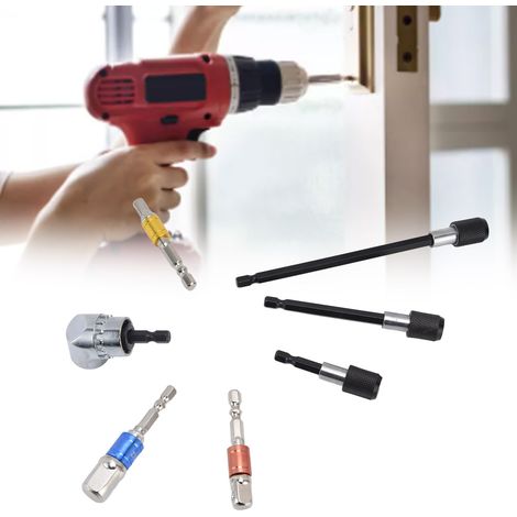 Ensemble de 7 pièces comprenant un adaptateur de douille magnétique coudée de 6,35 mm (1/4 pouce), une rallonge à tige hexagonale et un adaptateur de foret à angle réglable de 105 degrés. (1/5)