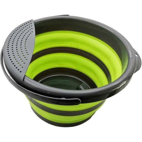 Seau de lavage de voiture de 10 litres, portable et extensible, en silicone, idéal pour les activités de plein air comme le camping, la pêche, la plage et les voyages (vert + noir) (1 pièce) (1/5)