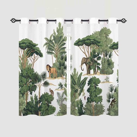Rideau Occultant Jungle Lion Éléphant Singe Tenture Opaque à Oeillets Draperies Intérieurs Rideau Thermique Isolant pour Maison Chambre Salon Fenetre 2 Pièces L 60 x H 90 cm - 60L X 90H cm (2 Panneaux (1/5)