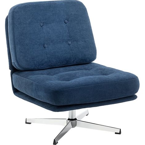 Poltrona girevole blu scuro rivestita in ciniglia con seduta ampia e gambe in metallo (1/5)