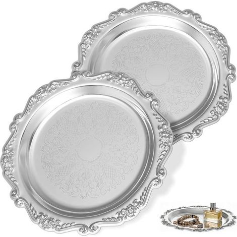 Set aus 2 silberfarbenen Schalen 15 cm Durchmesser Retro-Dessertschalen mit geprägtem Muster glänzende Schalen die sich perfekt für Hochzeiten (1/5)