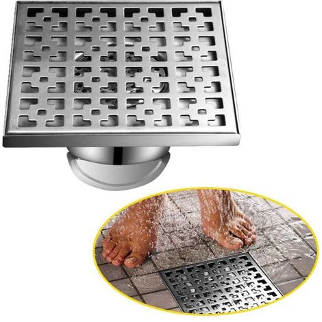Outdoor Drain, Floor and Shower Drain, Floor Drain, Drain with Scent Stop and Hair Filter, Silver-20×20cm