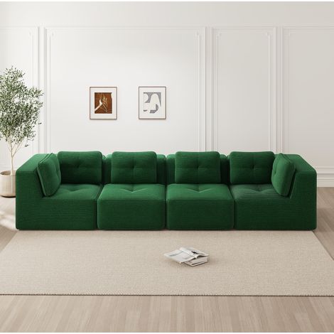 Modulares Ecksofa 386x104x69 cm Grün Cord mit tiefer Sitzfläche und montagefreiem Design (1/5)
