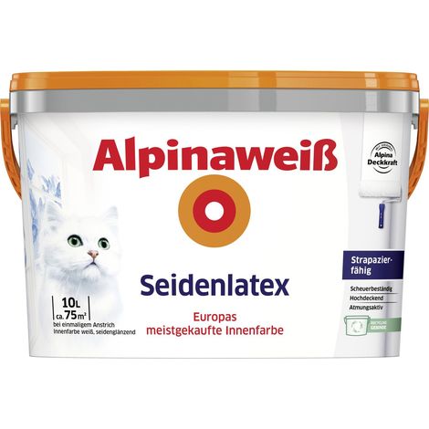 Alpina Seidenlatex Alpinaweiß 10 L seidenglänzend Wandfarbe