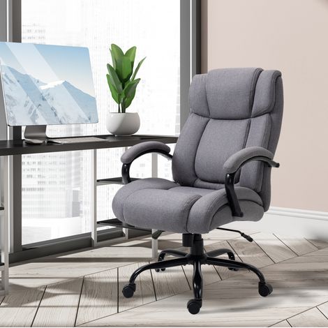 Chaise de bureau ergonomique pivotante à bascule, siège extra large rembourré en tissu respirant, réglable en hauteur, 220 kg, gris clair pour télétravail  CHICFURN (1/5)