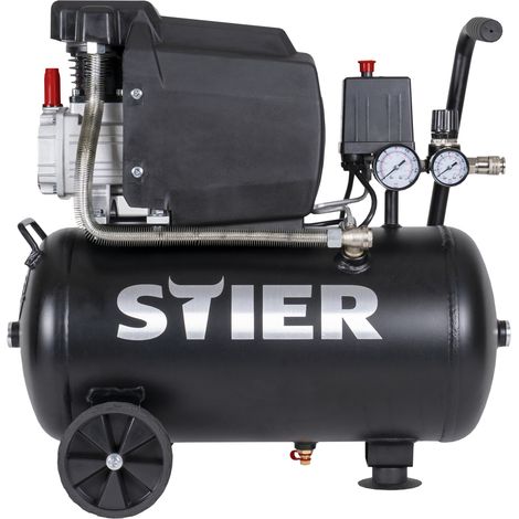 STIER Kompressor LKT 240-8-24, 1100 W, max. Druck 8 bar, 24 Liter Tank, 21 kg, geeignet für Anwendungen z.B. mit Ausblaspistolen, Farbspritzpistolen, Blindnietenpistolen