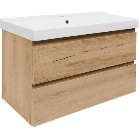 Ensemble meuble avec vasque - 2 tiroirs - SAT B-Way - 99x50x45 - Chêne (1/5)