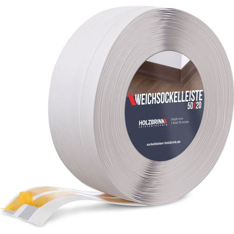 HOLZBRINK Weichsockelleiste selbstklebend PVC 50x20mm, 25 m Winkelleiste für Küchenarbeitsplatte, Bodenbelag Eckleiste selbstklebend Farbe: Aschgrau