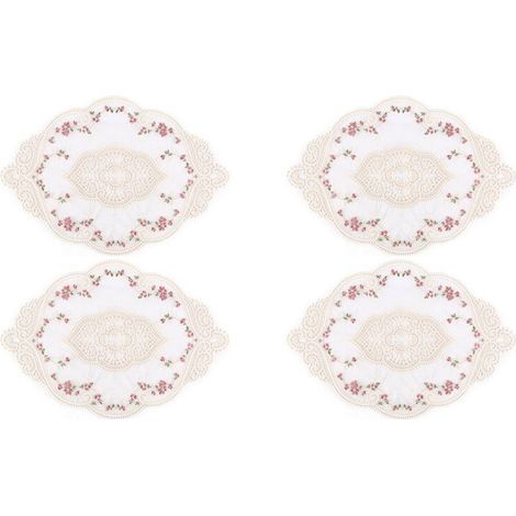 4 Pièces Napperons de Table en Dentelle Ovale Vintage Napperons Brodés de Fleurs Exquises Tapis de Vase 12,2 X 16,9 Pouces (1/4)