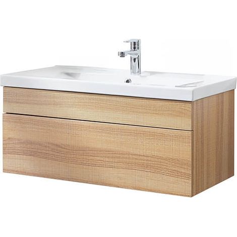 HOME DELUXE - Set completo di mobili da bagno WANGEROOGE BIG Colore: legno, taglia: S