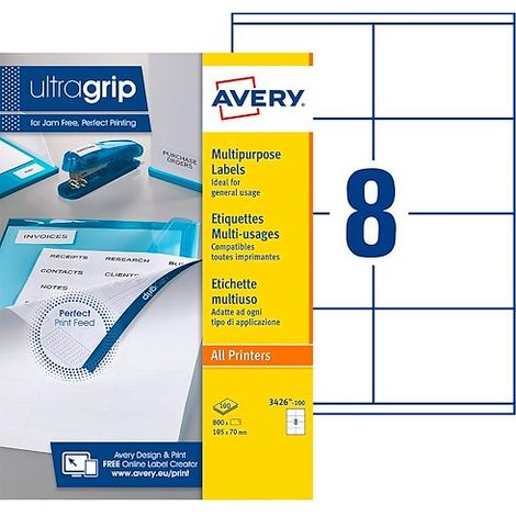 Etiquette adresse jet d'encre et laser 105 x 70 mm Avery 3426-100 blanche - Boîte de 800 (1/2)