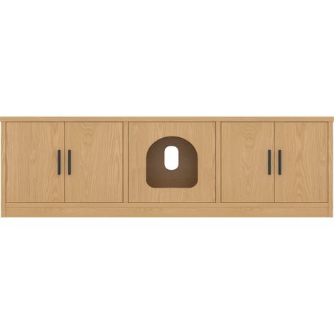 Mueble cubre arenero para gatos 140 x 40 x 45,5 cm, roble, con rascador (1/5)
