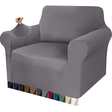 Stretch Sofa Cover 1 Premium Thick Sofa Cover Sofa Cover Waffle Jacquard Sofa Cover Non-Slip (1 Seater, Light Grey) (1/5)