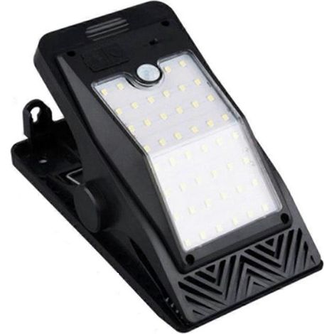 Lampe solaire à pince étanche avec détecteur de mouvement, lampe de camping LED étanche avec détecteur de mouvement pour jardin, clôture ou rue. (1/5)