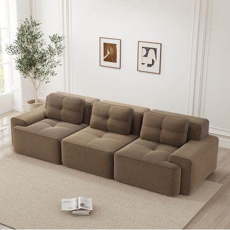 REDOM - Divano modulare in velluto a coste, comfort effetto nuvola, seduta profonda, base antiscivolo, marrone (1/5)