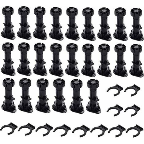 24 Pièces Pieds D'Armoire Plastique,Pied Réglable pour Meuble,Noir Pieds de Meuble Plastique avec,Meubles de Cuisine,Armoire et Canapé 80mm-100mm) (1/5)