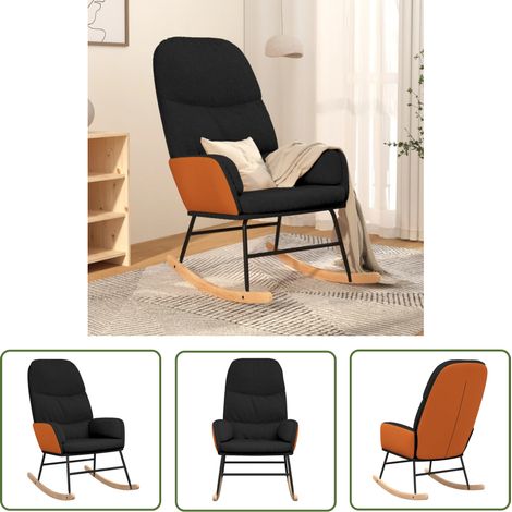 The Living Store Chaise à bascule Noir Tissu - Chaise À Bascule - Fauteuil Inclinable - Chaise Relaxante - Chaise En Cuir Synthétique - Chaise Rembourrée (1/5)